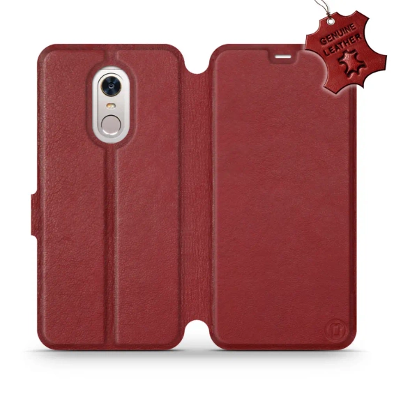 Etui ze skóry naturalnej do Xiaomi Redmi 5 Plus - wzór Dark Red Leather