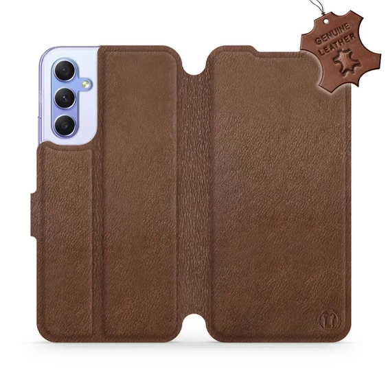 Etui ze skóry naturalnej do Samsung Galaxy A34 5G - wzór Brown Leather