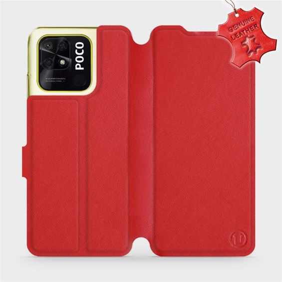 Etui ze skóry naturalnej do Xiaomi POCO C40 - wzór Red Leather