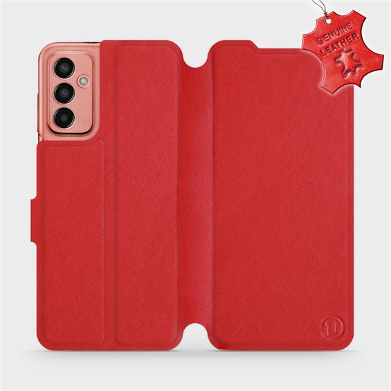 Etui ze skóry naturalnej do Samsung Galaxy M13 - wzór Red Leather