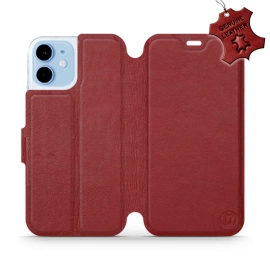 Etui ze skóry naturalnej do Apple iPhone 12 mini - wzór Dark Red Leather