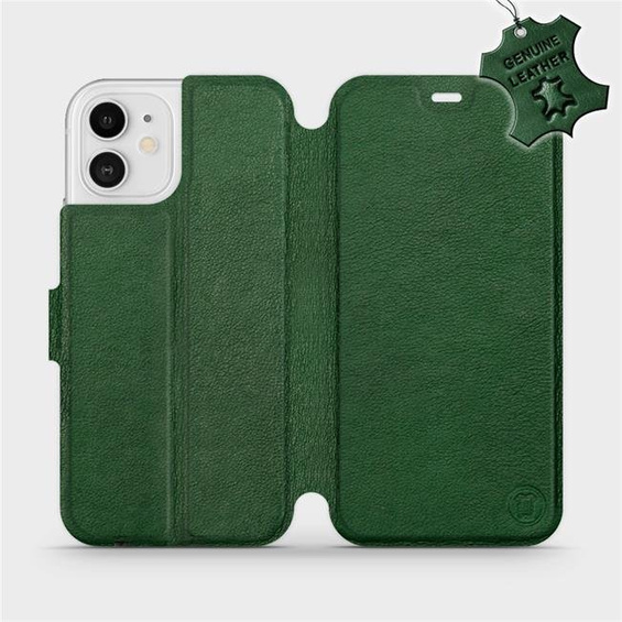 Etui ze skóry naturalnej do Apple iPhone 12 - wzór Green Leather