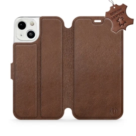 Etui ze skóry naturalnej do Apple iPhone 13 - wzór Brown Leather