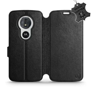 Etui ze skóry naturalnej do Motorola Moto E5 - wzór Black Leather