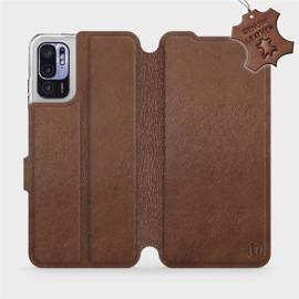Etui ze skóry naturalnej do Xiaomi Redmi Note 10 5G - wzór Brown Leather