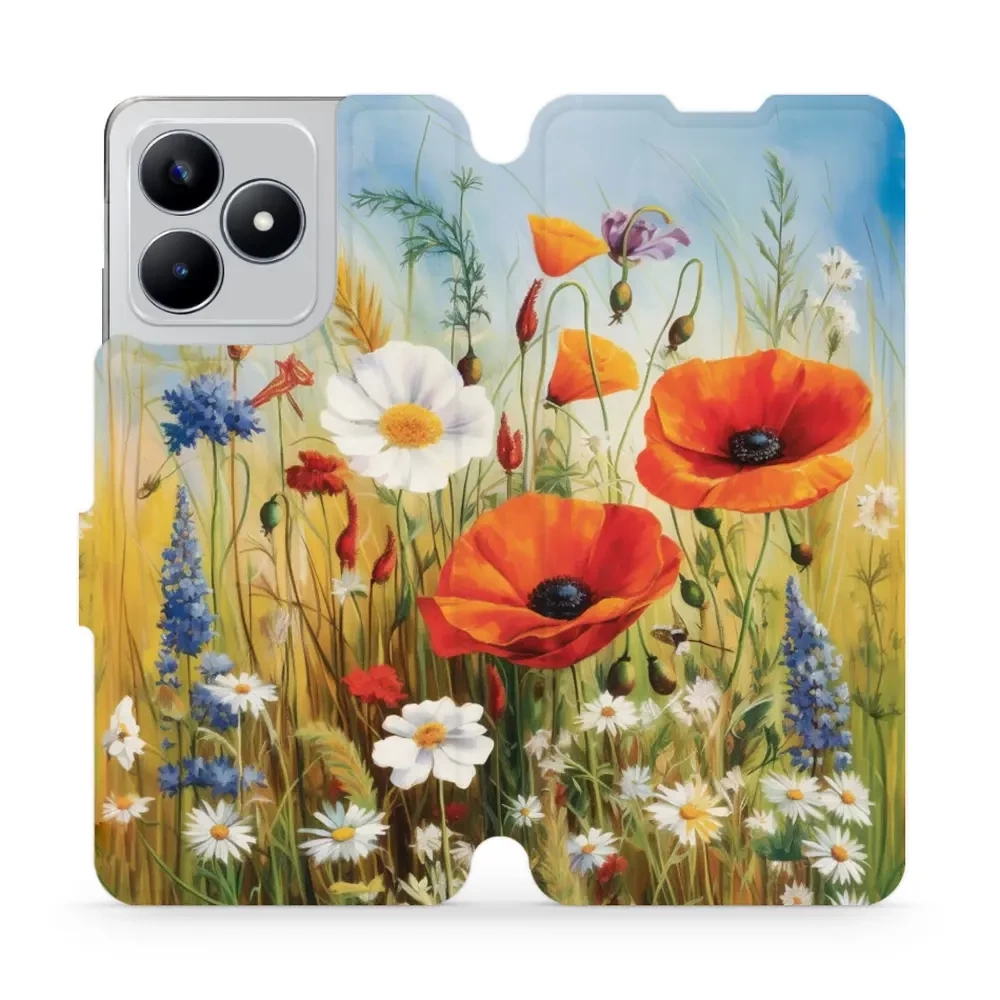 Mobiwear Book, Displayschutz, magnetischer Verschluss, Silikoneinlage, Schutz, Wiesenblumen