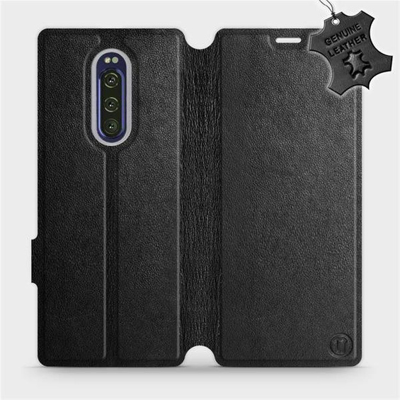 Etui ze skóry naturalnej do Sony Xperia 1 - wzór Black Leather