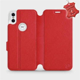 Etui ze skóry naturalnej do Motorola One - wzór Red Leather