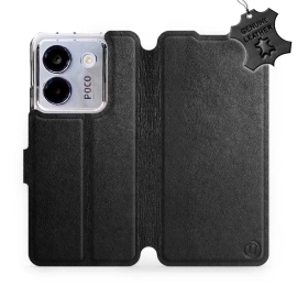 Etui ze skóry naturalnej do Xiaomi POCO M7 Pro 5G - wzór Black Leather