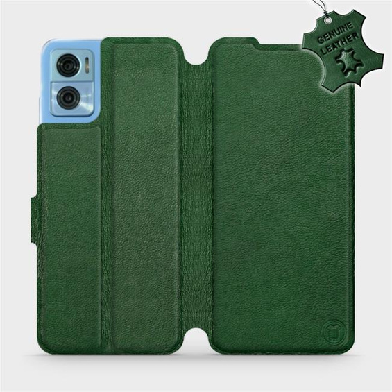 Etui ze skóry naturalnej do Motorola Moto E22 - wzór Green Leather