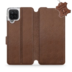 Etui ze skóry naturalnej do Samsung Galaxy A12 - wzór Brown Leather