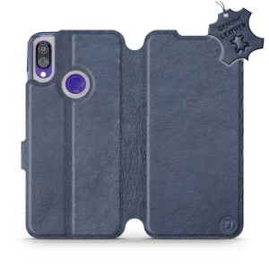 Etui ze skóry naturalnej do Xiaomi Redmi Note 7 - wzór Blue Leather