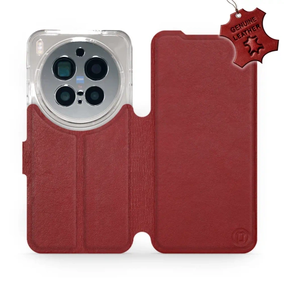 Etui ze skóry naturalnej do Vivo X300 pro - wzór Dark Red Leather