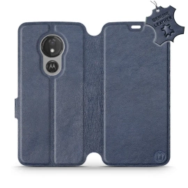 Etui ze skóry naturalnej do Motorola Moto G7 Power - wzór Blue Leather