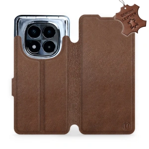 Etui ze skóry naturalnej do Xiaomi Redmi Note 14 Pro 5G - wzór Brown Leather