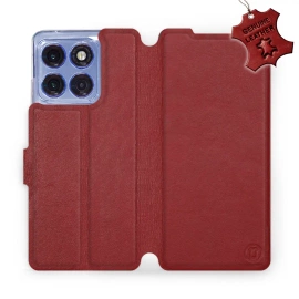 Etui ze skóry naturalnej do Motorola Edge 60 Pro - wzór Dark Red Leather