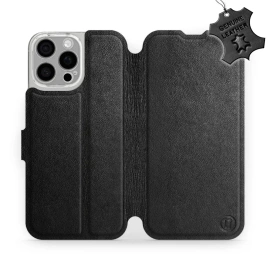 Etui ze skóry naturalnej do Apple iPhone 16 Pro Max - wzór Black Leather