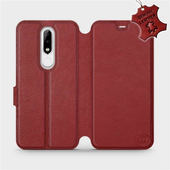 Etui ze skóry naturalnej do Nokia 5.1 Plus - wzór Dark Red Leather