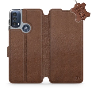 Etui ze skóry naturalnej do Motorola Moto E40 - wzór Brown Leather