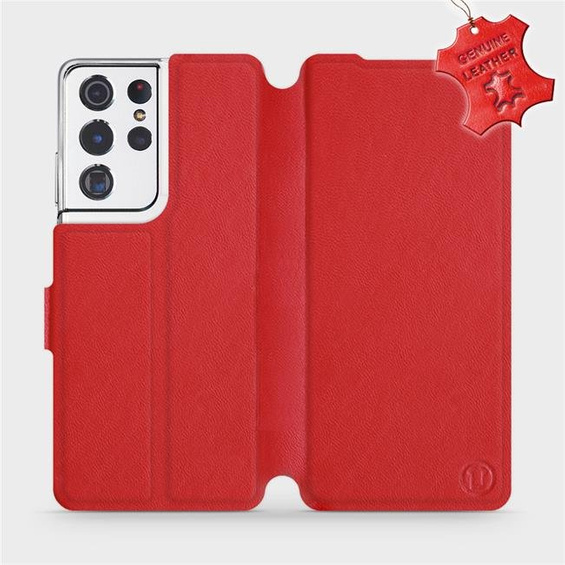 Etui ze skóry naturalnej do Samsung Galaxy S21 Ultra - wzór Red Leather
