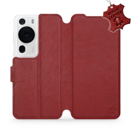 Etui ze skóry naturalnej do Huawei P60 Pro - wzór Dark Red Leather