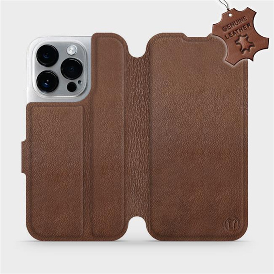 Etui ze skóry naturalnej do Apple iPhone 14 Pro - wzór Brown Leather