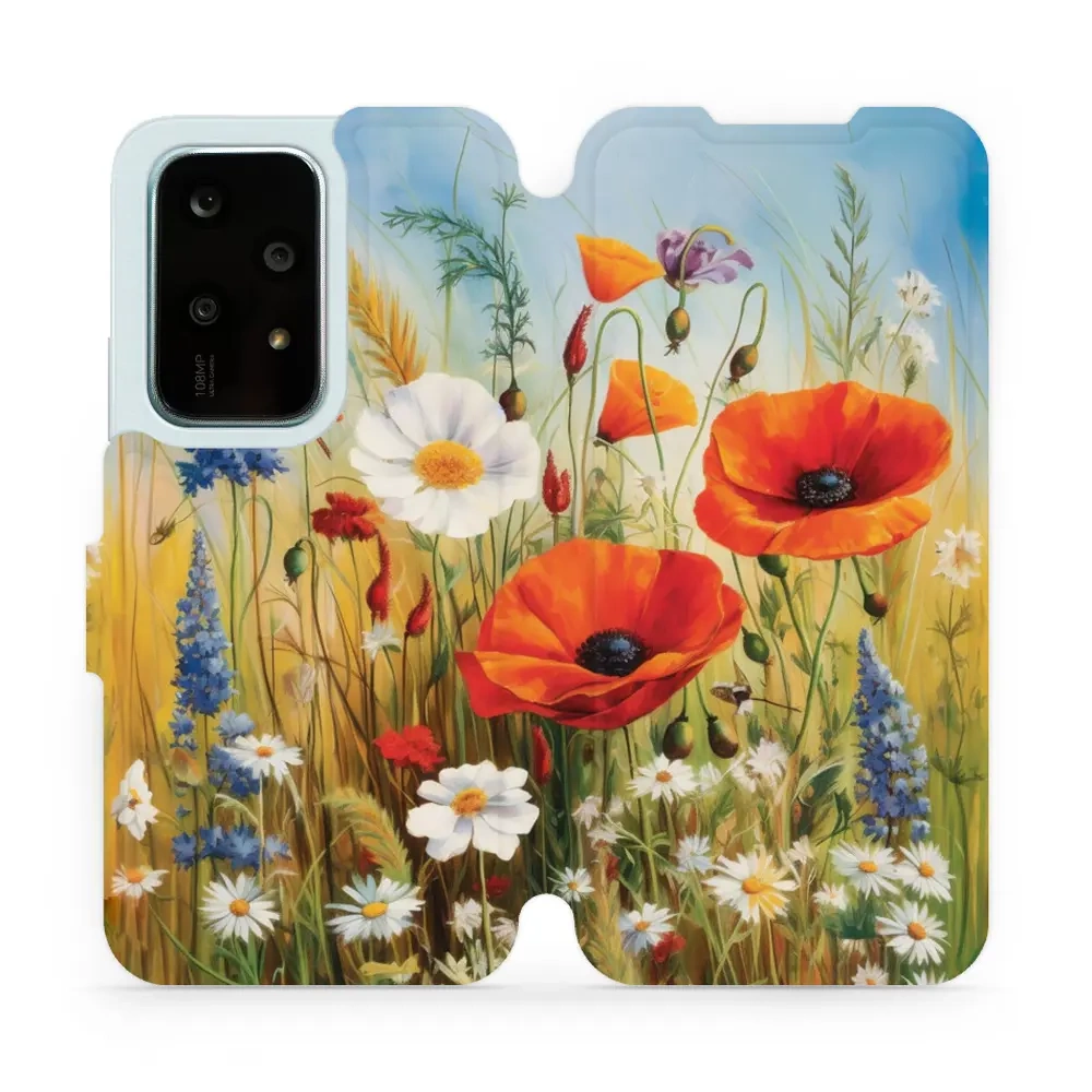 Mobiwear Book, Displayschutz, magnetischer Verschluss, Silikoneinlage, Schutz, Wiesenblumen