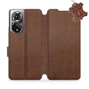 Etui ze skóry naturalnej do Huawei Honor 50 - wzór Brown Leather