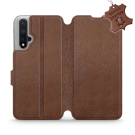 Etui ze skóry naturalnej do Huawei Honor 20 - wzór Brown Leather