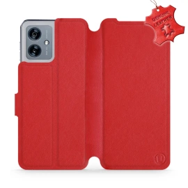 Etui ze skóry naturalnej do Motorola Moto G54 5G - wzór Red Leather
