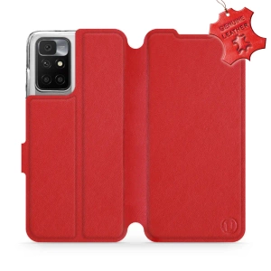 Etui ze skóry naturalnej do Xiaomi Redmi 10 - wzór Red Leather