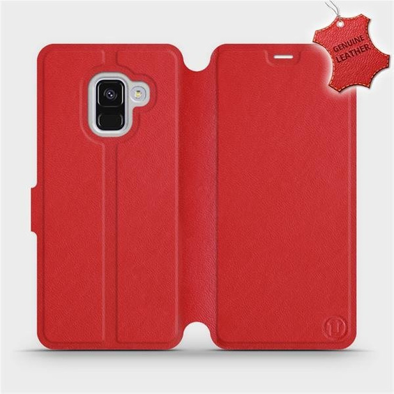 Etui ze skóry naturalnej do Samsung Galaxy A8 2018 - wzór Red Leather