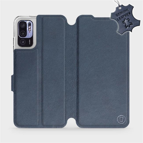 Etui ze skóry naturalnej do Xiaomi Redmi Note 10 5G - wzór Blue Leather