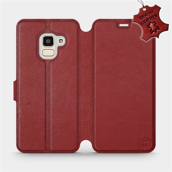 Etui ze skóry naturalnej do Samsung Galaxy J6 2018 - wzór Dark Red Leather