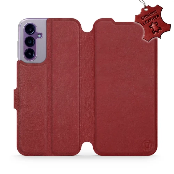 Etui ze skóry naturalnej do Samsung Galaxy A14 5G - wzór Dark Red Leather