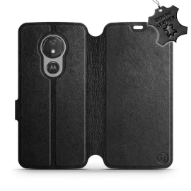 Etui ze skóry naturalnej do Motorola Moto G7 Power - wzór Black Leather