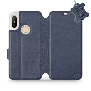 Etui ze skóry naturalnej do Xiaomi Mi A2 Lite - wzór Blue Leather