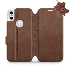 Etui ze skóry naturalnej do Motorola One - wzór Brown Leather