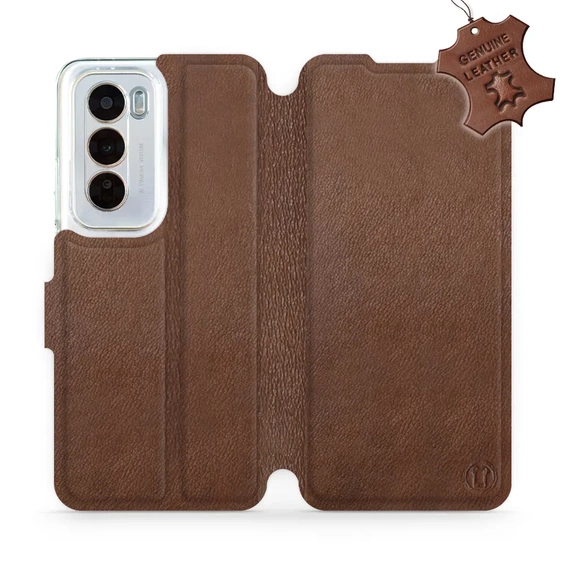 Etui ze skóry naturalnej do OPPO Reno 12 5G - wzór Brown Leather