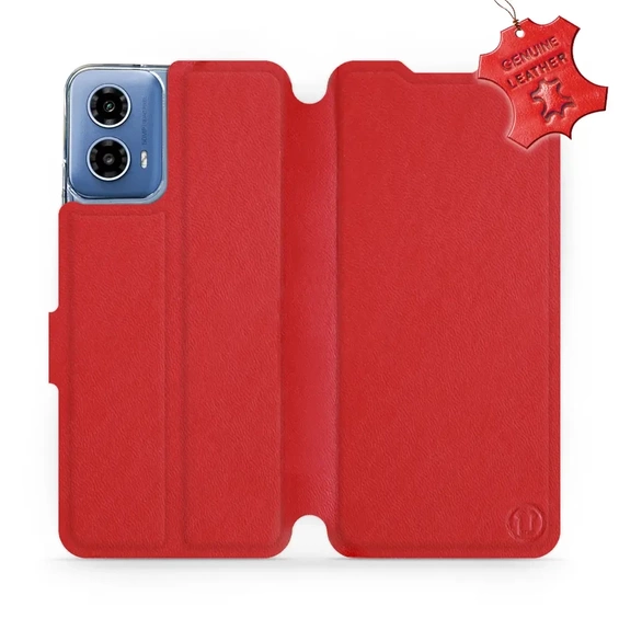 Etui ze skóry naturalnej do Motorola Moto G34 5G - wzór Red Leather