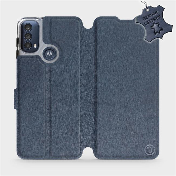 Etui ze skóry naturalnej do Motorola Moto E30 - wzór Blue Leather