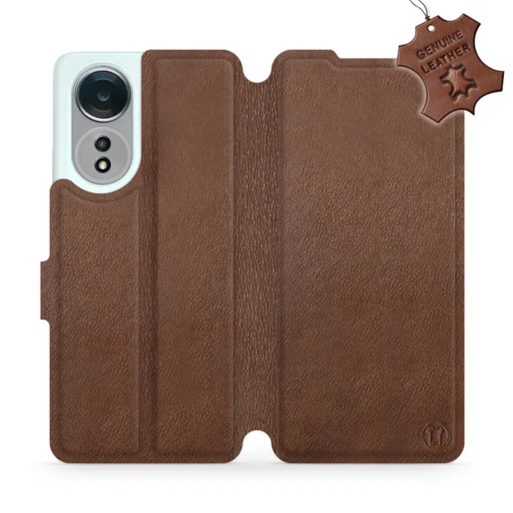 Etui ze skóry naturalnej do OPPO A58 - wzór Brown Leather