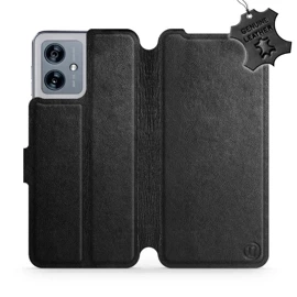 Etui ze skóry naturalnej do Motorola Moto G54 5G - wzór Black Leather