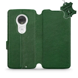 Etui ze skóry naturalnej do Motorola Moto G7 - wzór Green Leather