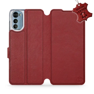 Etui ze skóry naturalnej do Motorola Moto E32 - wzór Dark Red Leather