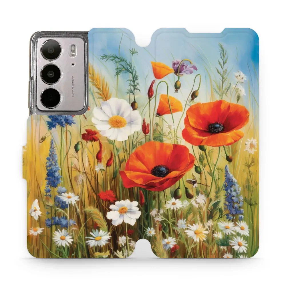 Mobiwear Book, Displayschutz, magnetischer Verschluss, Silikoneinlage, Schutz, Wiesenblumen