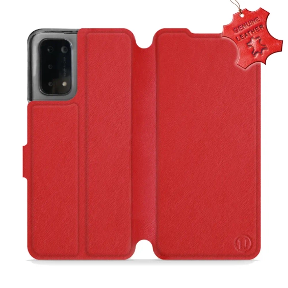 Etui ze skóry naturalnej do OPPO A54 5G - wzór Red Leather