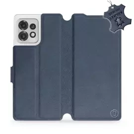 Etui ze skóry naturalnej do Motorola Edge 40 Pro - wzór Blue Leather