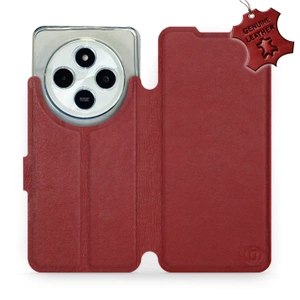Etui ze skóry naturalnej do Xiaomi POCO C75 - wzór Dark Red Leather