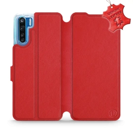 Etui ze skóry naturalnej do OPPO A91 - wzór Red Leather